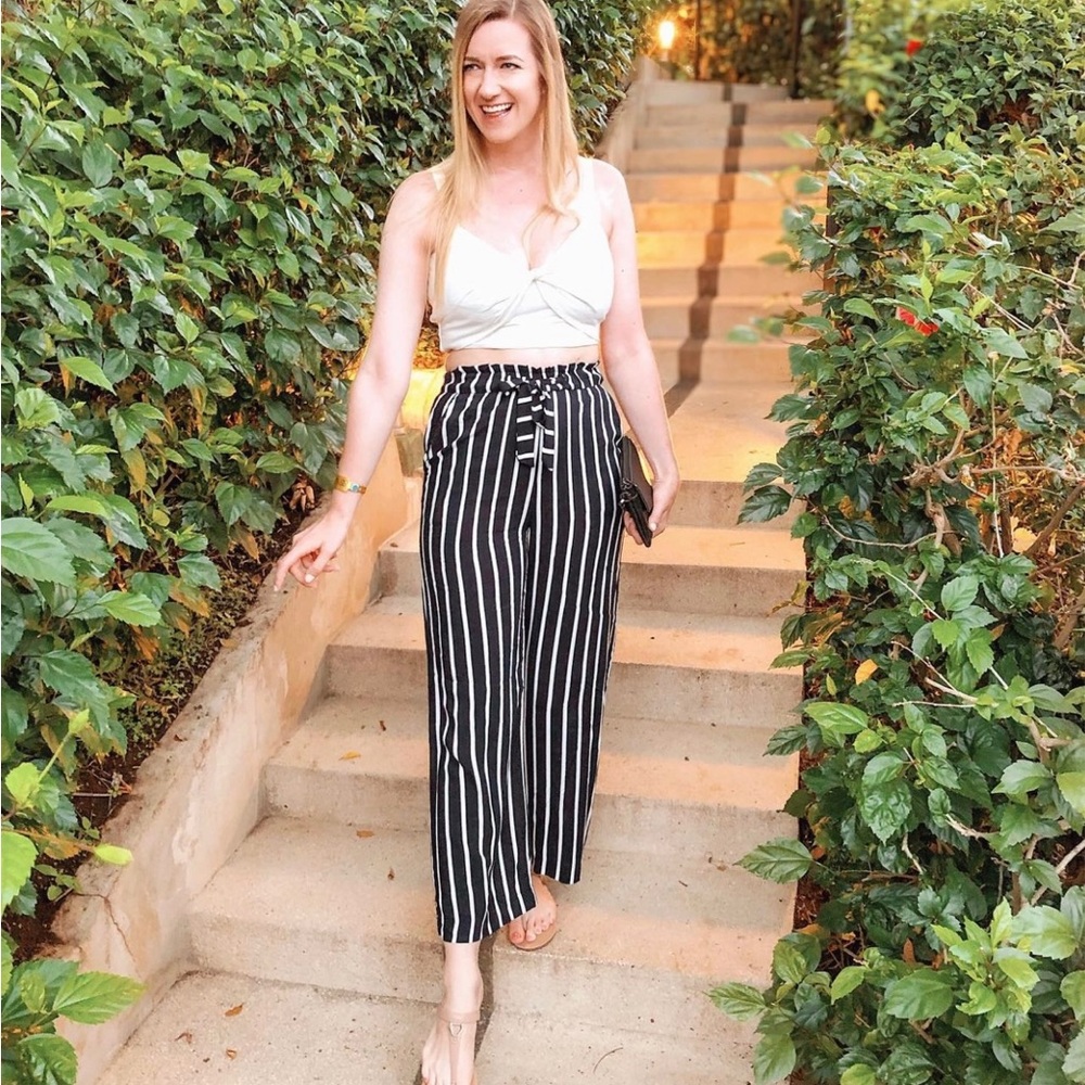 H&M Flowey Summer Pants Navy & White Stripe